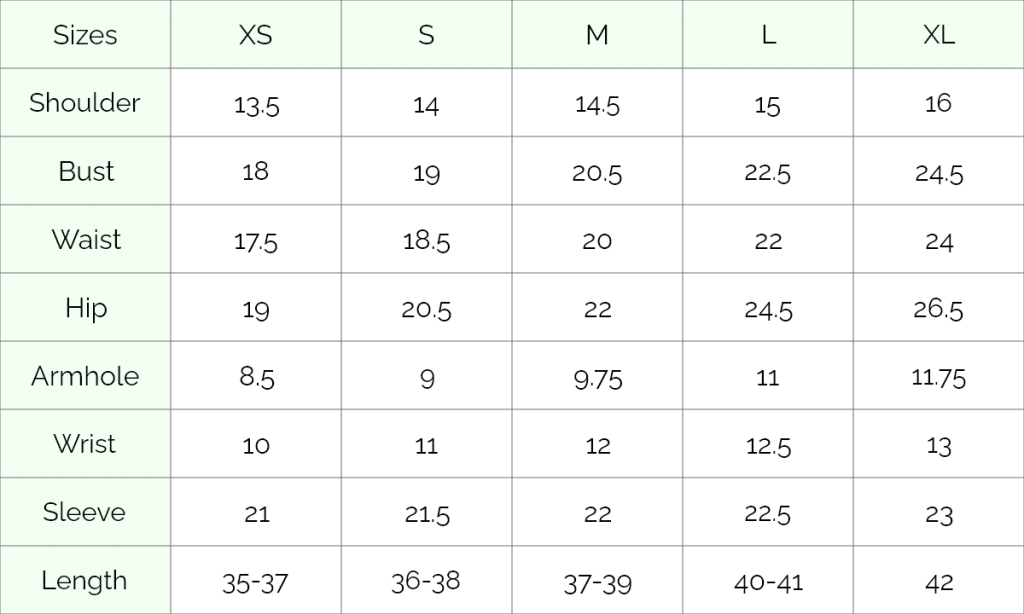 Size Chart Of Shubeel Top