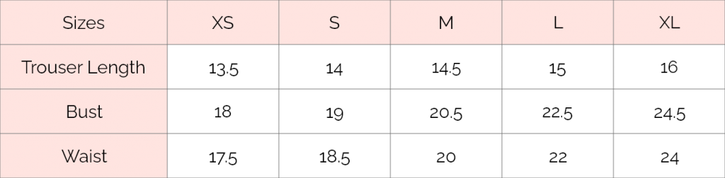 Size chart of Shubeel Trouser