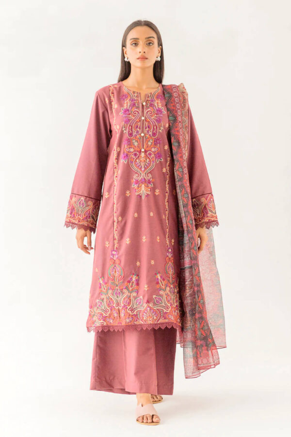 Beechtree rose pink embroidered Pakistani lawn dress with monarc dupatta