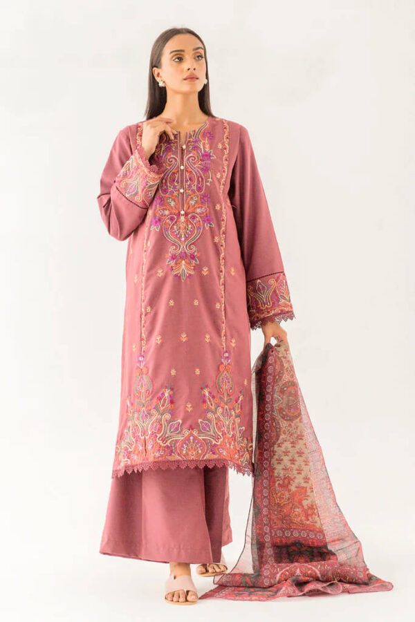 Beechtree rose pink embroidered Pakistani lawn dress with monarc dupatta