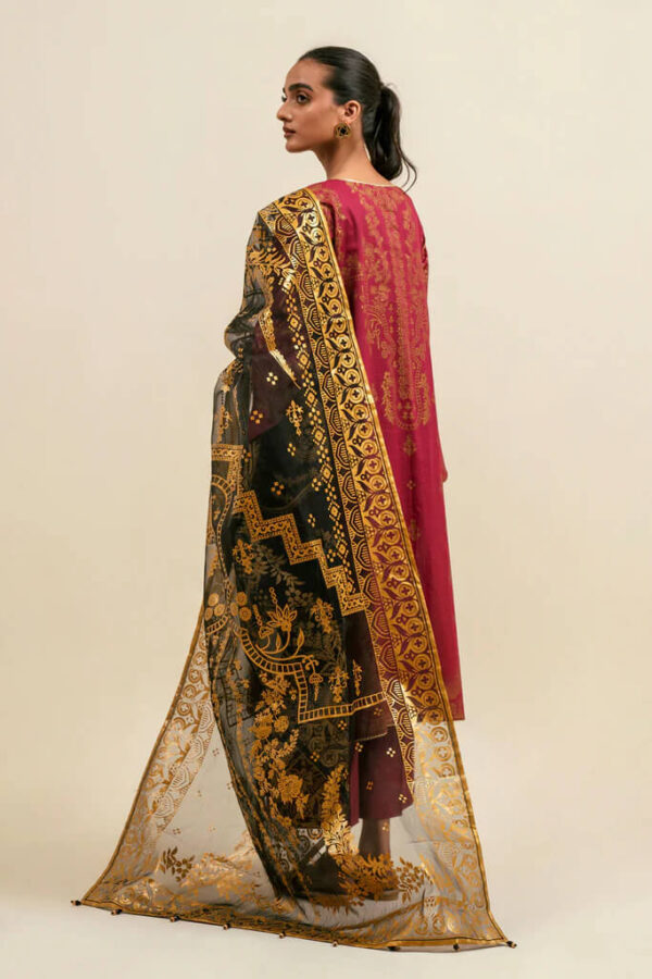 Beechtree maroon embroidered and gold foil printed Pakistani dress