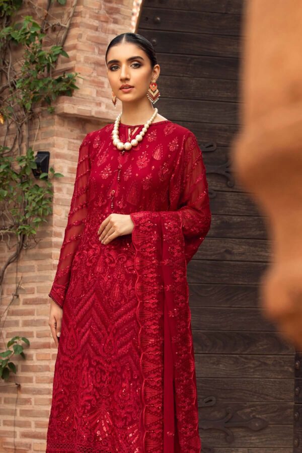 Farasha Crimson Ready to wear embroidered chiffon Pakistani dress in Qatar