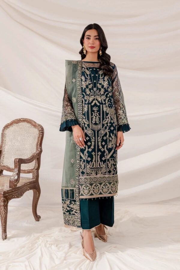 Farasha Shamrock Ready to wear embroidered organza Pakistani dress in Qatar