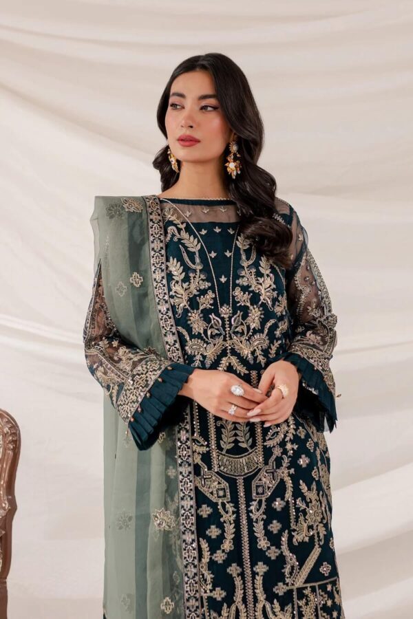 Farasha Shamrock Ready to wear embroidered organza Pakistani dress in Qatar